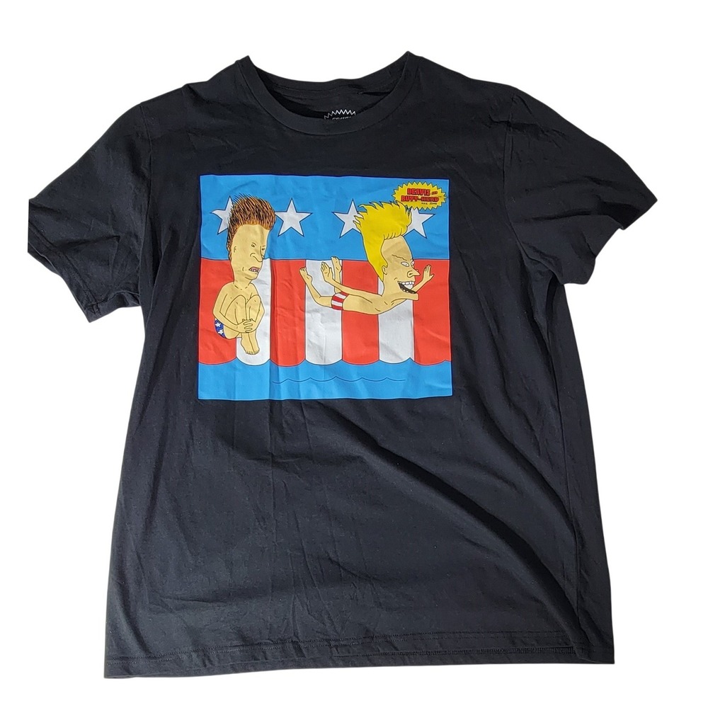 Beavis and Butt-Head Mens Black Graphic T-Shirt MTV 90s Cartoon Size 2XL